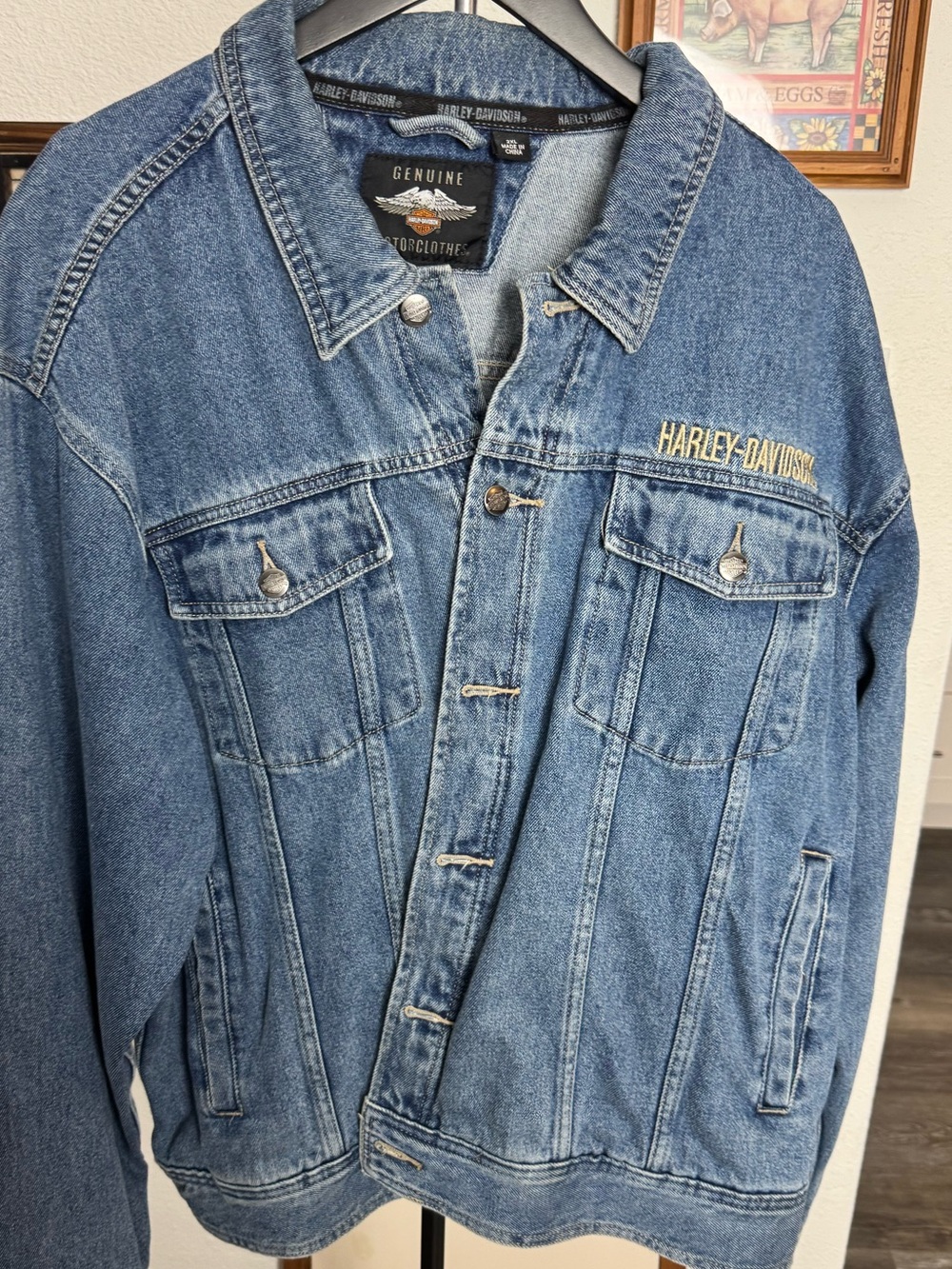 Harley-Davidson Genuine Motorclothes Blue Denim Trucker Jacket Size 2XL